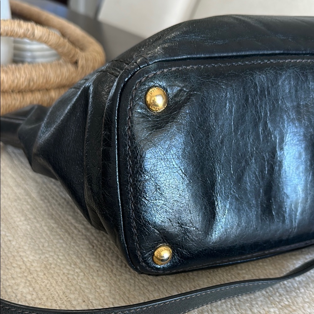 Prada Black Leather Tote with Gold Hardware Accents - Picture 11 of 17